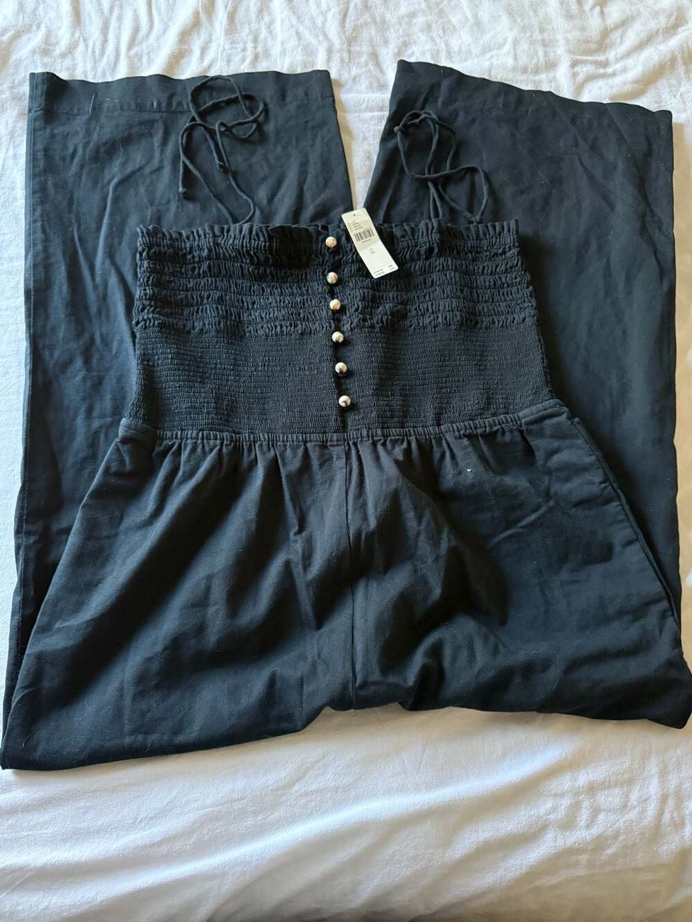 Maeve by Anthropologie Smocked Jumpsuit Size XL Black Button Front Romper